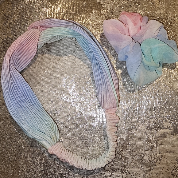 Pastel Rainbow Scrunchie and Headband Set - Picture 2 of 4